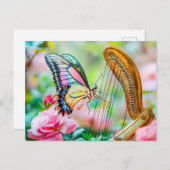 Photorealistic Swallowtail Butterfly Playing Harp Postkarte (Vorne/Hinten)