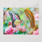 Photorealistic Swallowtail Butterfly Playing Harp Postkarte (Vorderseite)