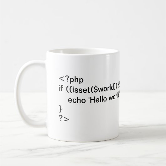 PHP Hello World - bedingte Code-Tasse Kaffeetasse (Links)
