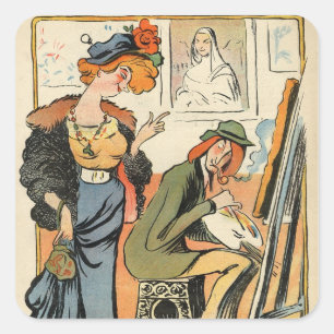 Phryne: Karikatur eines Künstlermodells Quadratischer Aufkleber