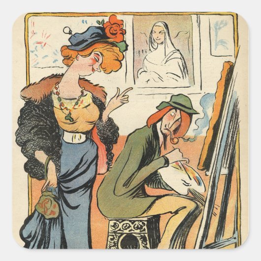 Phryne: Karikatur eines Künstlermodells Quadratischer Aufkleber (Vorderseite)