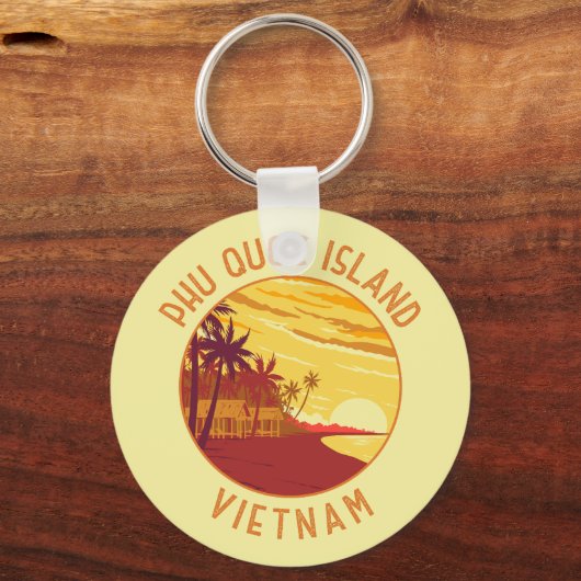 Phu Quoc Island Vietnam Retro Distressed Circle Schlüsselanhänger (Vorderseite)