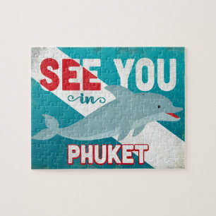 Phuket Dolphin - Retro Vintage Travel Puzzle