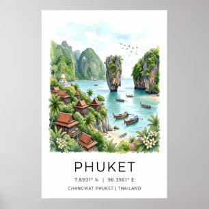 Phuket Reiseplakatdruck malerische Bucht mit Boote Poster