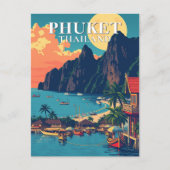 Phuket Thailand Beach Retro Art Postkarte (Vorderseite)