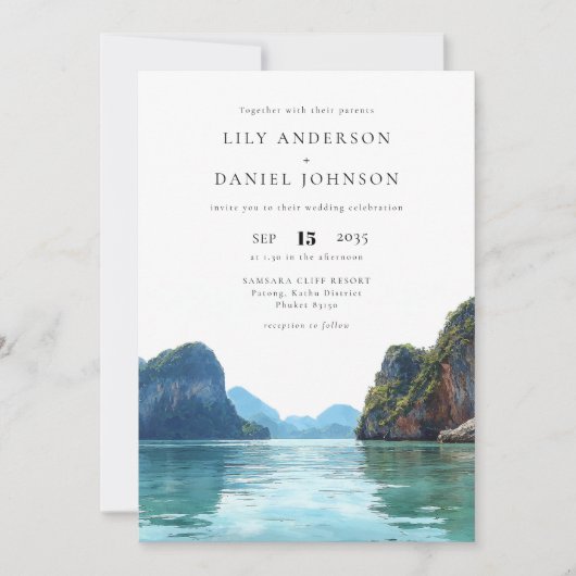 Phuket Thailand Destination All In One Wedding Einladung (Vorderseite)