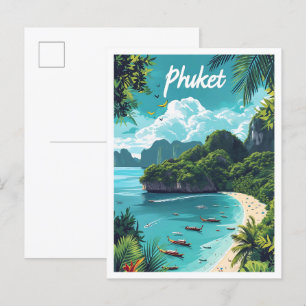 Phuket Thailand Künstlerische Reiseillustration Postkarte