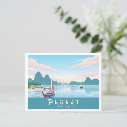 Phuket Thailand Pastel Travel Postkarte (Stehend Vorderseite)