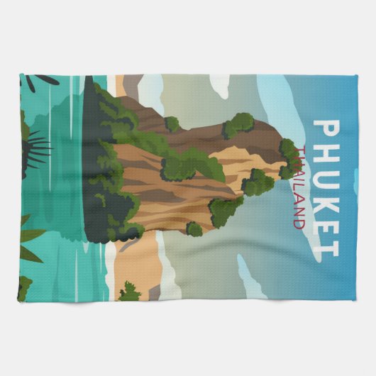 Phuket Thailand Retro Geschirrtuch (Horizontal)