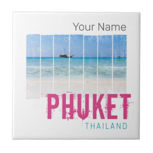 Phuket Thailand Vintag Beach Panorama Souvenir Fliese