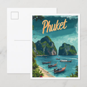 Phuket Thailand Vintage Kunstreise Illustration Postkarte