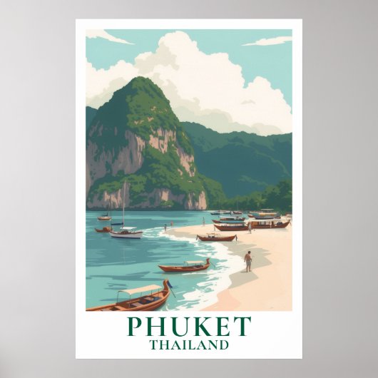 Phuket Thailand Vintage Reise Longtail Boot Strand Poster (Vorne)