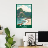 Phuket Thailand Vintage Reise Longtail Boot Strand Poster (Heimbüro)