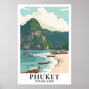 Phuket Thailand Vintage Reise Longtail Boot Strand Poster
