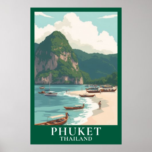 Phuket Thailand Vintage Travel Longtail Boat Beach Poster (Vorne)