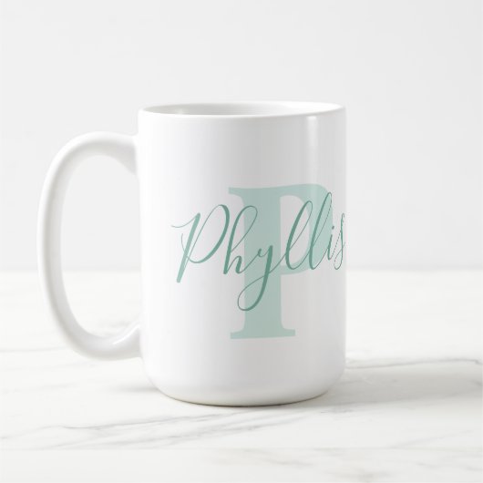Phyllis Name Bedeutung und P monogramm grüner Text Kaffeetasse (Links)