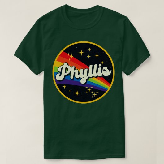 Phyllis Rainbow im Vintagen Weltraum T-Shirt (Design vorne)