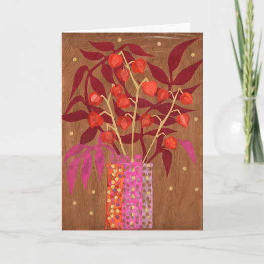 Physalis Chinese Lanterns Paper Collage Floral Art (Vorderseite)