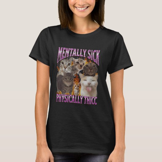 Physically Thicc Funny Cat Meme Bootleg Graphic T-Shirt (Vorderseite)