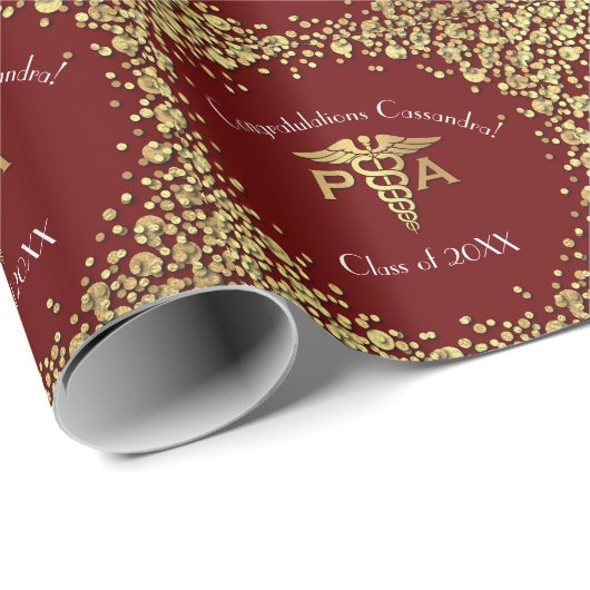 Physician Assistant PA Abschluss Maroon Gold Geschenkpapier (Rolleneckpunkt)
