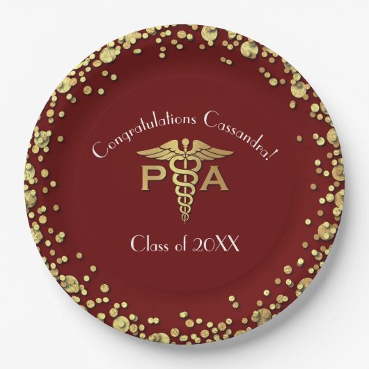 Physician Assistant PA Abschluss Maroon Gold Pappteller (Vorderseite)