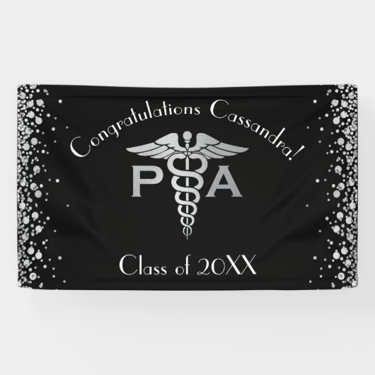 Physician Assistant PA Graduation Black Silver Banner (Horizontal)