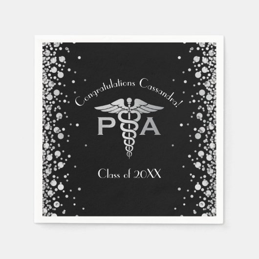 Physician Assistant PA Graduation Black Silver Serviette (Vorderseite)