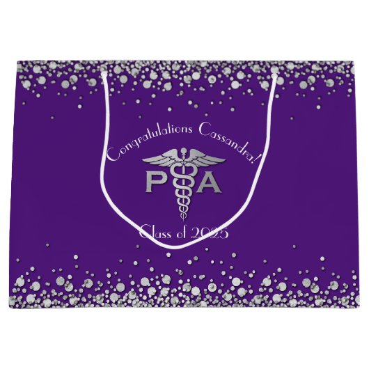 Physician Assistant PA Graduation Purple Silver Große Geschenktüte (Vorderseite)