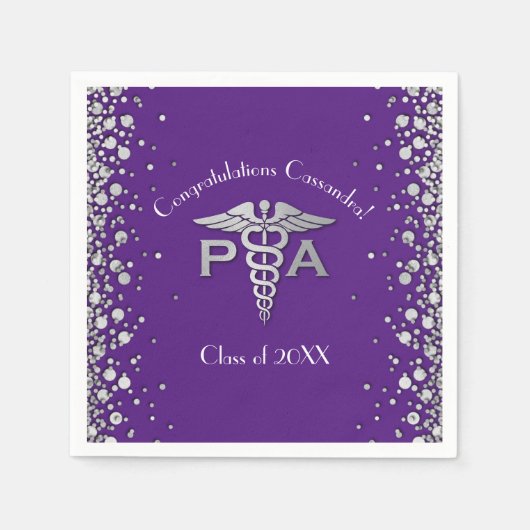 Physician Assistant PA Graduation Purple Silver Serviette (Vorderseite)