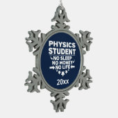 Physik Student No Sleep Life Athletic Navy Schneeflocken Zinn-Ornament (Links)