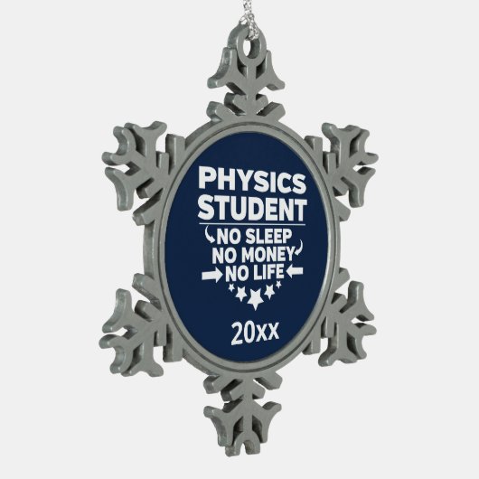 Physik Student No Sleep Life Athletic Navy Schneeflocken Zinn-Ornament (Links)