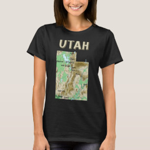 Physikalische Karte der wichtigsten Städte Seen Ut T-Shirt