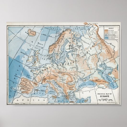 Physikalische Karte Europas (1916) Poster (Vorne)