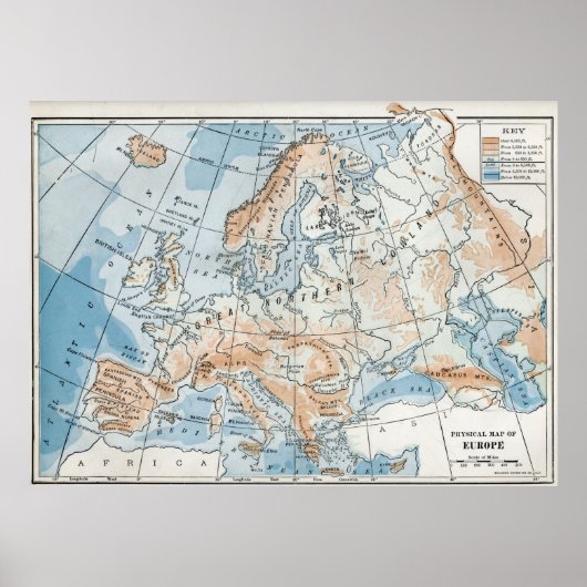 Physikalische Karte Europas (1916) Poster (Vorne)