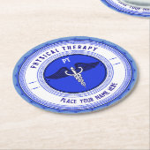 Physikalische Therapie Blue Caduceus Individuelle  Runder Pappuntersetzer (Angewinkelt)