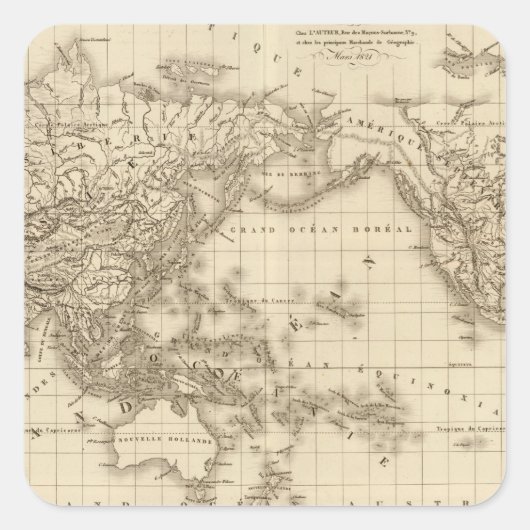 Physikalische Weltkarte Quadratischer Aufkleber (Vorderseite)