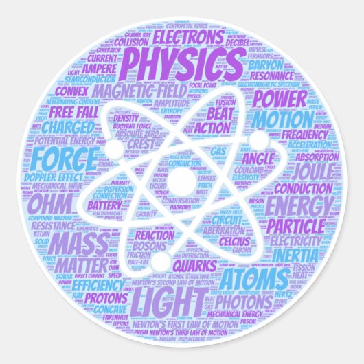 Physikalische Word-Cloud Runder Aufkleber (Vorderseite)