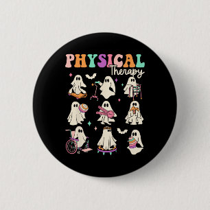 Physikalischer Physikaltherapeut mit dem lustigen Button