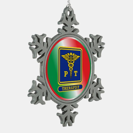 Physiotherapeut Caduceus Shield Schneeflocken Zinn-Ornament (Links)