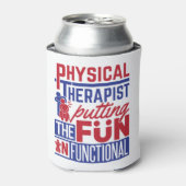 Physiotherapeut, der den Spaß in der Funktion stel Dosenkühler (Kanne Vorderseite)