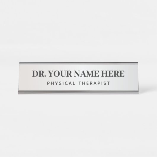 Physiotherapeut einfache Silber und Schwarz Büro Schreibtischnamensplakette (Vorderseite )