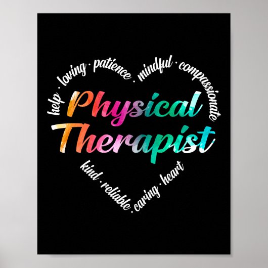 Physiotherapeut Herz Word Cloud Watercolor Poster (Vorne)