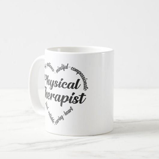 Physiotherapeut Herz-Wort Cloud Kaffeetasse (Vorderseite Links)