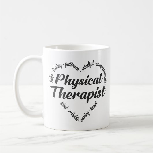 Physiotherapeut Herz-Wort Cloud Kaffeetasse (Links)