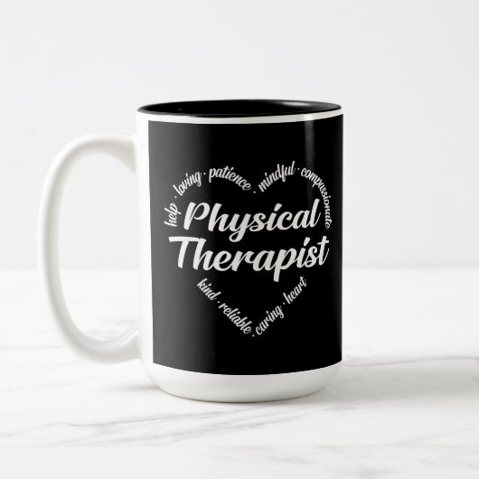 Physiotherapeut Herz-Wort Cloud Zweifarbige Tasse (Links)