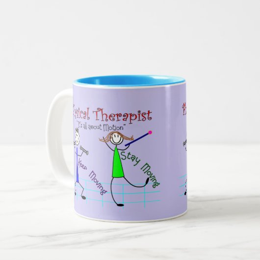 Physiotherapeut Stick People "Behalt Moving" Zweifarbige Tasse (Vorderseite Links)