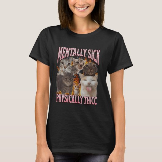 Physisch thicc Funny Cat Meme Bootleg Graphic T-Shirt (Vorderseite)