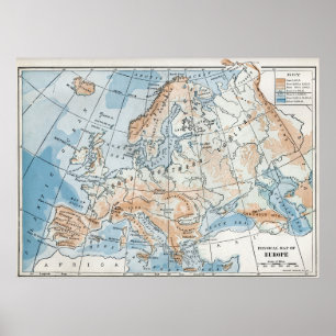 Physische Karte von Europa (1916) Poster