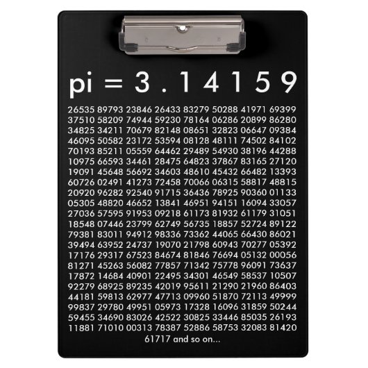 pi= 3.14159 Black White Math Science pi Day Digita Klemmbrett (Vorderseite)