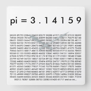 pi= 3.14159 Schwarz-weiße Mathematik pi-Day Digit Quadratische Wanduhr